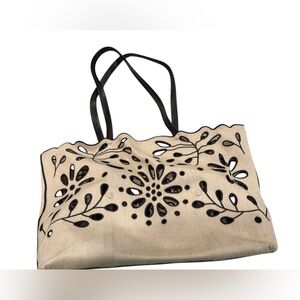 Chloe Elegant Floral Cutout Beige Tote Bag